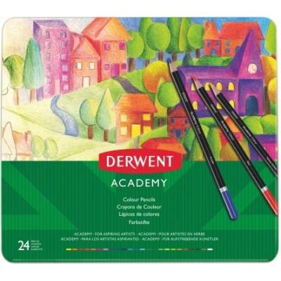 Derwent Academy sada farebných ceruziek kovová krabička 24 rôznych farieb 2301938