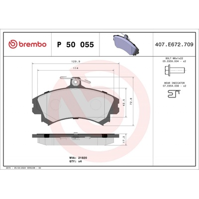 Sada brzdových platničiek kotúčovej brzdy BREMBO P 50 055