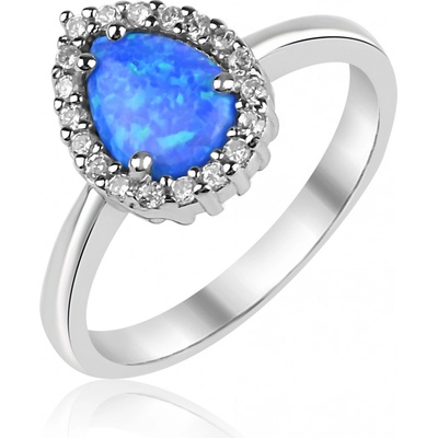 Meucci Stříbrný prsten s modrým opálem a zirkony SS378R