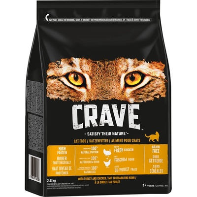 Crave 2x2, 8кг Adult Crave, суха храна за котки с пилешко и пуешко