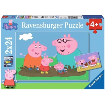 Ravensburger Пъзел Ravensburger от 2 x 24 части - Прасенцето Пепа и щастливото семейство (09082)