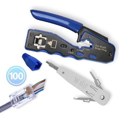 W-Star Sada nářadí pro síťaře WS850, kleště RJ45 RJ11, narážeč, 100x RJ45EZ, 100x krytka – Zboží Dáma