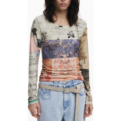 Desigual T Shirt Maniche Lunghe Donna Beige Bežová