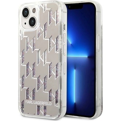 KARL LAGERFELD Кейс Karl Lagerfeld KLHCP14SLMNMS за iPhone 14 6.1", твърд, сребърен / сребърен, Liquid Glitter Monogram (3666339076276)