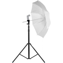 Phototools Držák externího blesku a deštníku + stativ 2,8m + difuzní-transparentní deštník