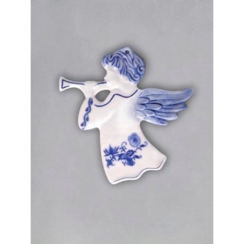 Cibulák vianočná ozdoba obojstranná anjel s trumpetou 8,8 cm hladký záves cibulový porcelán originá