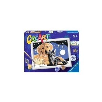 Cre Art for children: Dog with kitten night