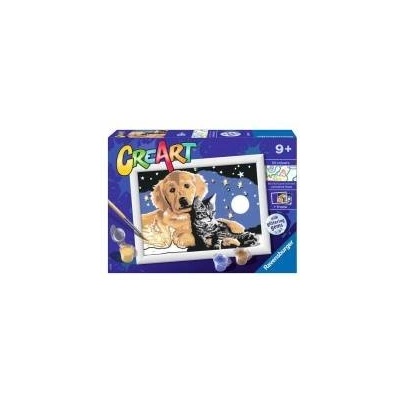 Cre Art for children: Dog with kitten night