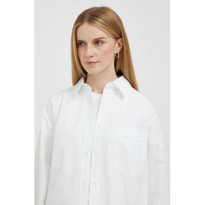 Tommy Hilfiger Памучна риза Tommy Hilfiger дамска в бяло със свободна кройка с класическа яка (WW0WW39198.PPYX)
