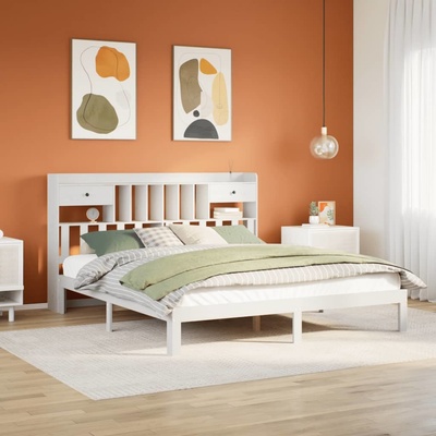 zahrada-XL 3322608 Postel s knihovnou bez matrace bílá masivní borovice