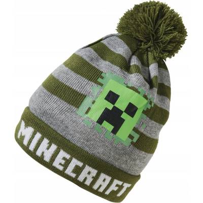 Fashion čepice MINECRAFT s bambulí zeleno-šedá