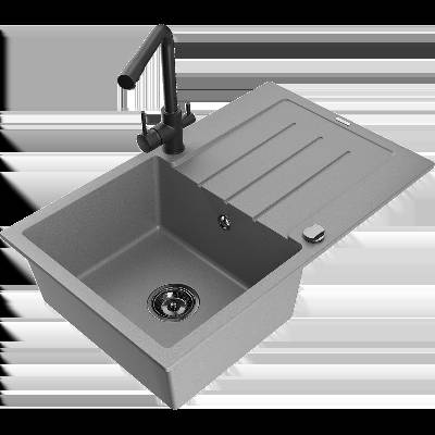 Bruno гранитна мивка с 1 корито с отцедник и кухненски смесител Duero, (6513-71-671600-70-B)