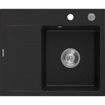 Mexen Ben гранитна мивка с една камера с отцедник, дясна 600 x 500 мм, черна, (6523605000-77)