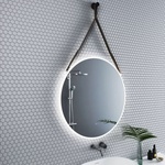 Inter Ceramic Огледало с осветление и антизапотяване Inter Ceramic, кръгло, 80 см, с кафява каишка (1909DB)