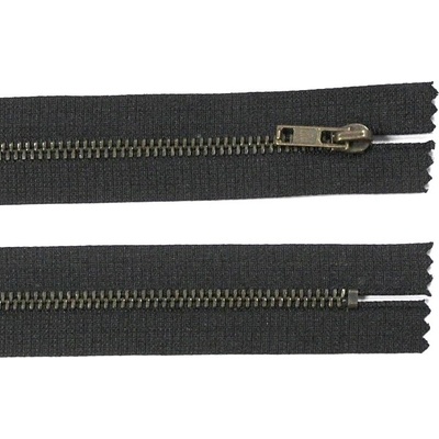 Kovový zip no.3 nerozepínací 18cm černý (staromosazné zoubky)