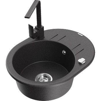 Mexen Kevin гранитна мивка с 1 камера с отцедник и кухненски смесител Rita, черен на пръски - 6517-76-670300-76 (6517-76-670300-76)