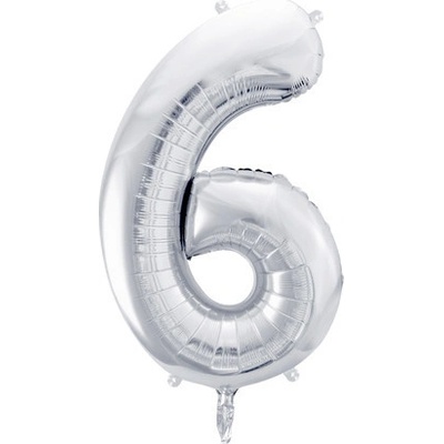 PARTYDECO Foliová číslice- 6 stříbrná 86 cm 553777