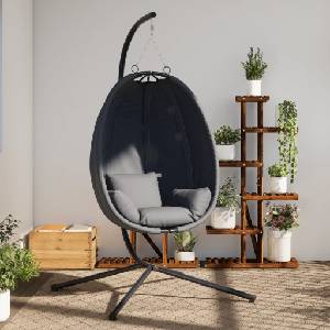 vidaXL Висящ стол тип „яйце със стойка, антрацитен, плат и стомана (4007399)