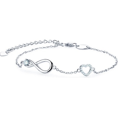 Zlatnictví Zlatíčko stříbrný náramek s moissanity nekonečno a srdíčko MN306