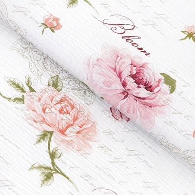 Goldea bavlněný krep - pivoňky s texty 160 cm