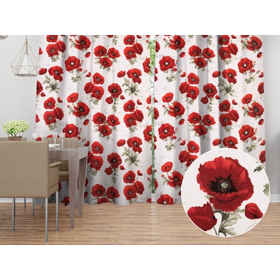 Biante Bavlnený záves Sandra SA-632 Vlčie maky na bielom 150x140 cm