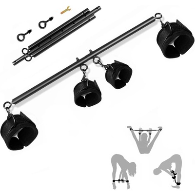 SuperLove Metal Spreader Bar with Zip Hand & Ankle Cuffs Black