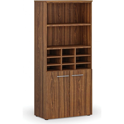 B2B Partner Třídicí regál s dveřmi PRIMO WOOD, 800 x 420 x 1781 mm 9 přihrádek ořech