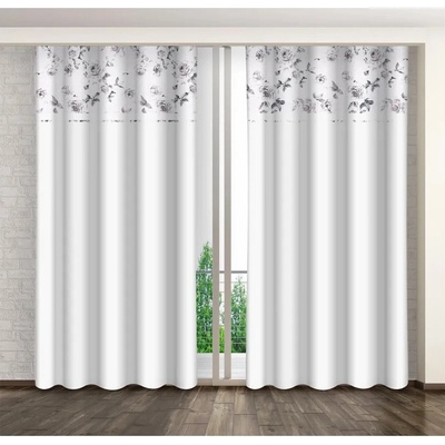 Biely záves s potlačou šedých a béžových kvetov Šírka 160 cm | Dĺžka 250 cm biela