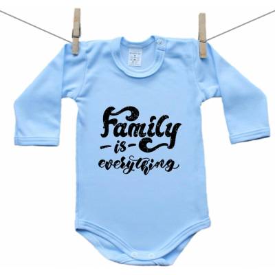 Boodyy Modré body s dlhým rukávom Family is everything