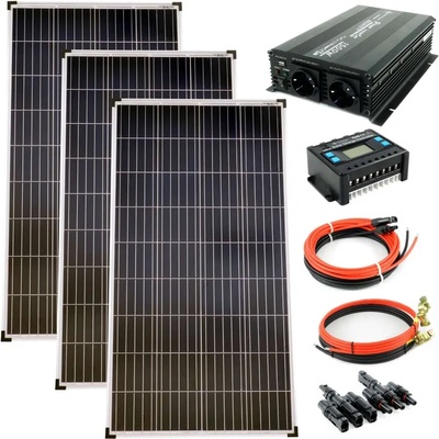 Solartronic Пълен комплект 3x140 W поликристални соларни панели, 1500 W инвертор, 30A контролер за соларна система (SET420POLY-WM)