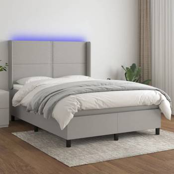 vidaXL Боксспринг легло с матрак и LED, светлосиво, 140x190 см, плат (3138229)