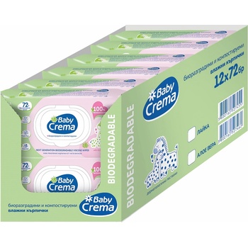 Baby Crema Биоразградими мокри кърпи Baby Crema - Алое, 12 х 72 броя (12*2203)