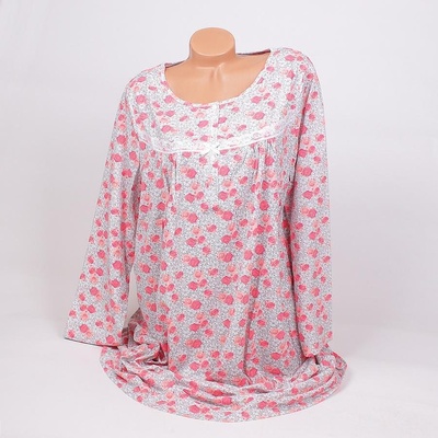 Сива макси нощница с бели цветя и червени рози