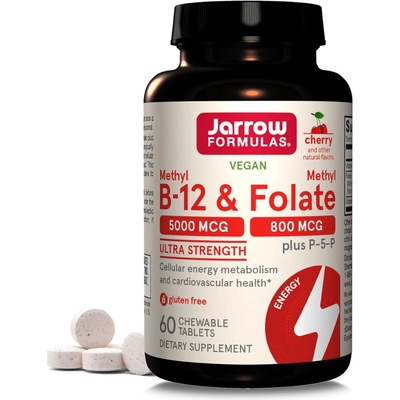 Jarrow Formulas Metyl B-12 5000 mcg a metylfoliát 800 mcg čerešňa 60 žuvacích tabliet