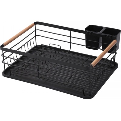 Rosberg Сушилник за съдове Rosberg R53000N, Подвижна тава, Дървени дръжки, Черен (5R53000NBL)