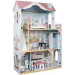 Jokomisiada Large Wooden Dollhouse + Wooden Furniture Pastel Colors ZA5457