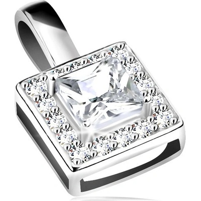 Šperky Eshop Přívěsek stříbro třpytivý obrys čtverce čirý broušený zirkon uprostřed AA14.21
