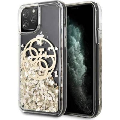 GUESS Circle Liquid Glitter Hard Case - дизайнерски кейс с висока защита за iPhone 11 Pro (златист)