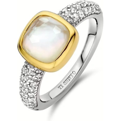 Ti Sento stříbrný prsten se zirkony a perletí 12331MW
