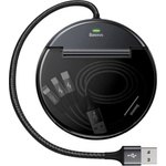 Baseus Кутия за организране на кабели с USB изходи и универсален 3-в-1 USB кабел с Lightning, microUSB и USB-C конектори - Baseus Car Sharing Charging Station (черен) (CAHUB-FX01)