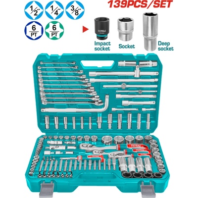 TOTAL Гедоре комплект total industrial 1/4" + 3/8" + 1/2", 139 части (tl ind thkthp21396)