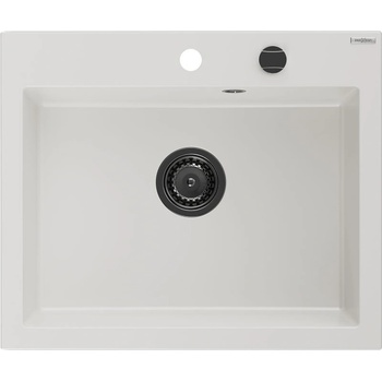 Mexen Elix кухненска мивка от гранит с 1 купа 600 x 500 мм, бяла, черен сифон - 6525601005-20-B (6525601005-20-B)
