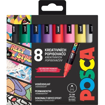 Uni Posca PC-5M 1,8 - 2,5 mm základní barvy 8 ks