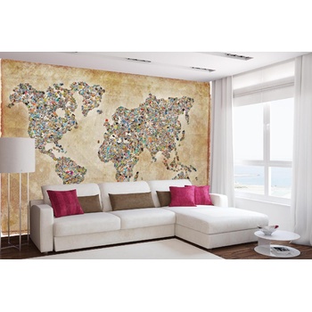 DIMEX ART s. r. o Самозалепваща се флизелинова фототапета колаж от карти на света 375 x 250 см
