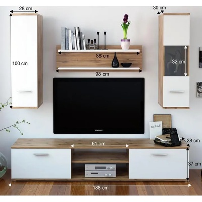 Холна секция Waw 188 cm дъб утан с бяло