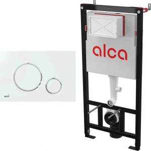 Alcadrain Комплект тоалетно казанче с вградена рамка Alca AM101/1120 и Thin M770 бутон, бяло - лъскав хром (AM101/1120+M770)