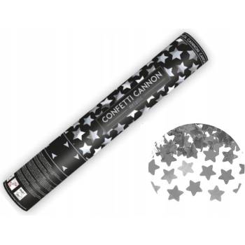 PartyDeco Vystreľovacie konfety Strieborné hviezdy 40 cm