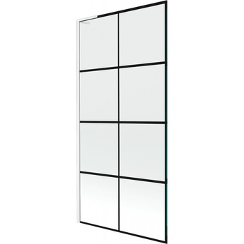 Mexen Next L параван за вана 1-крилен 90 x 150 см, черна решетка, бял - 895-090-000-03-77-20 (895-090-000-03-77-20)