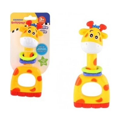 Teddies chrastítko/kousátko/pískátko žirafa plast 7x16cm na kartě