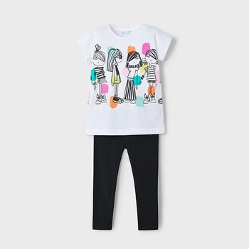 Mayoral Комплект клин до глезена антрацит и бяла тениска с апликация за мини момиче Майорал